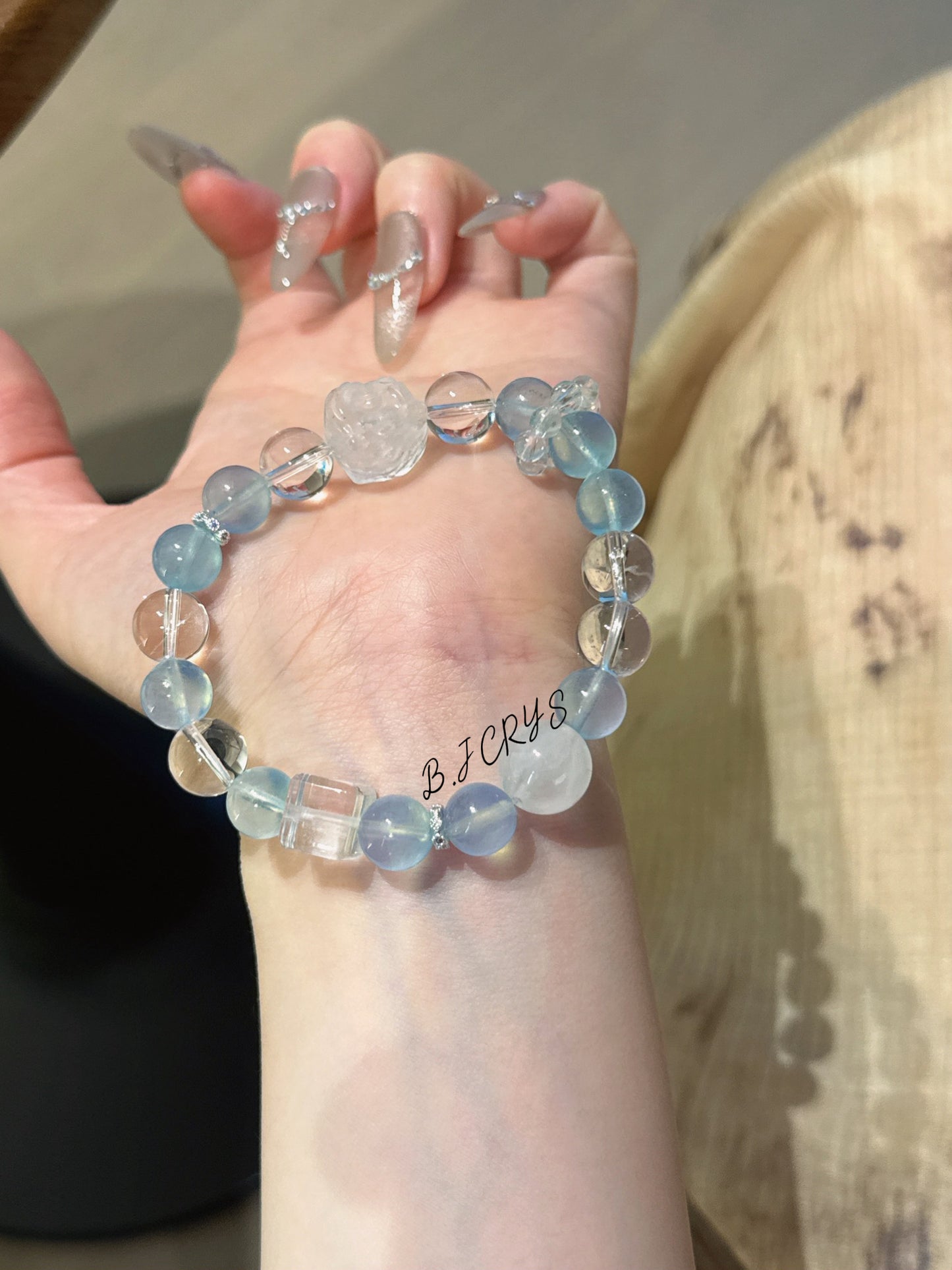 Aquamarine & White Phantom Lion Bracelet