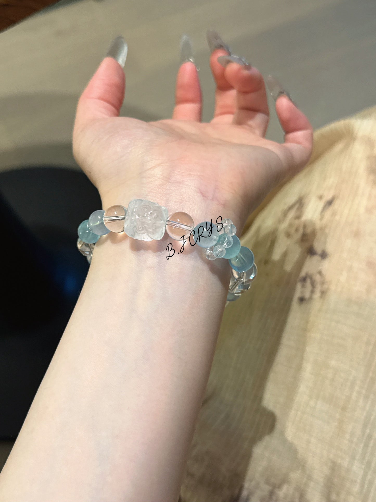 Aquamarine & White Phantom Lion Bracelet