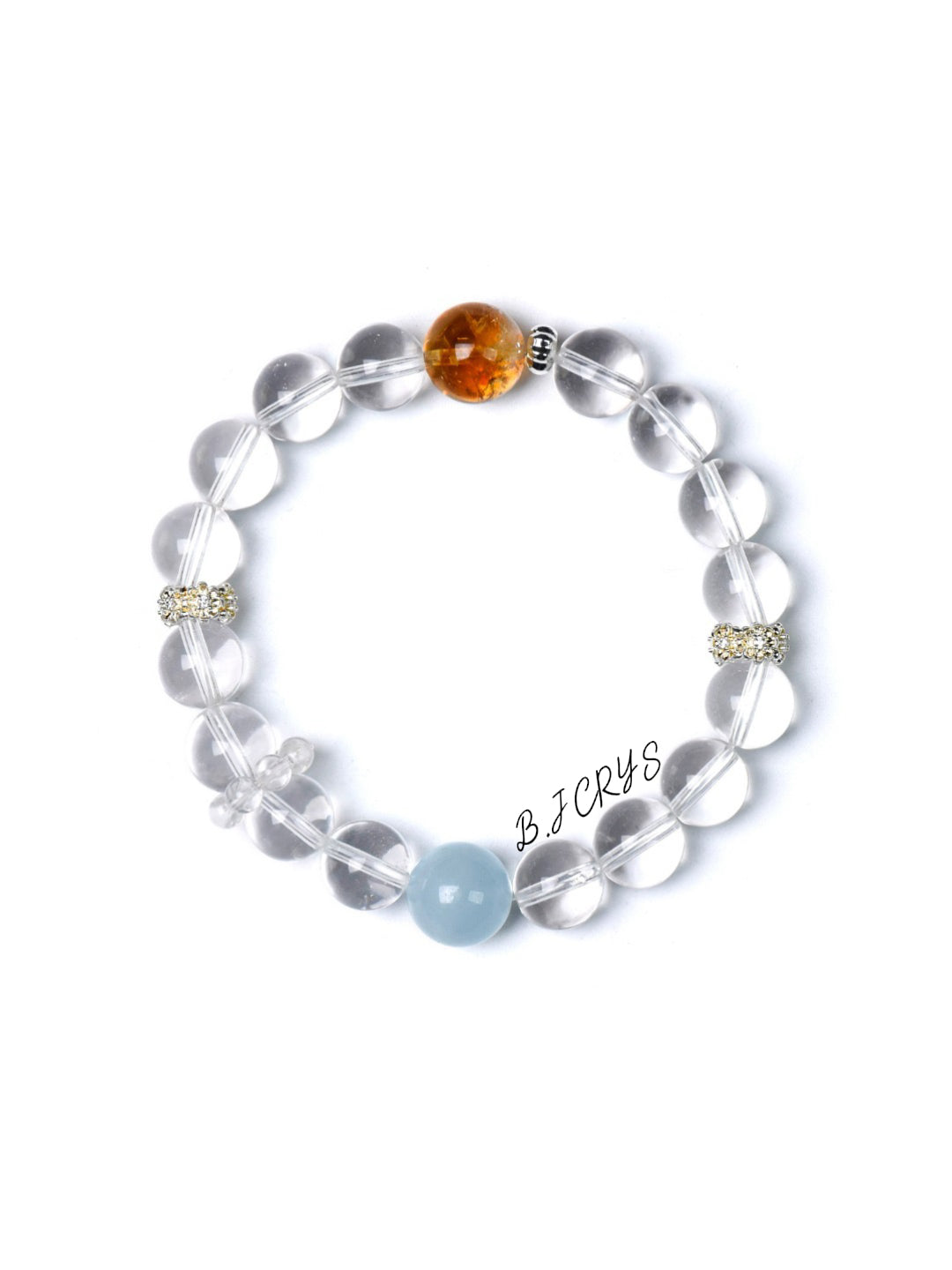 Clear Quartz, Aquamarine & Yellow Phantom Quartz Bracelet