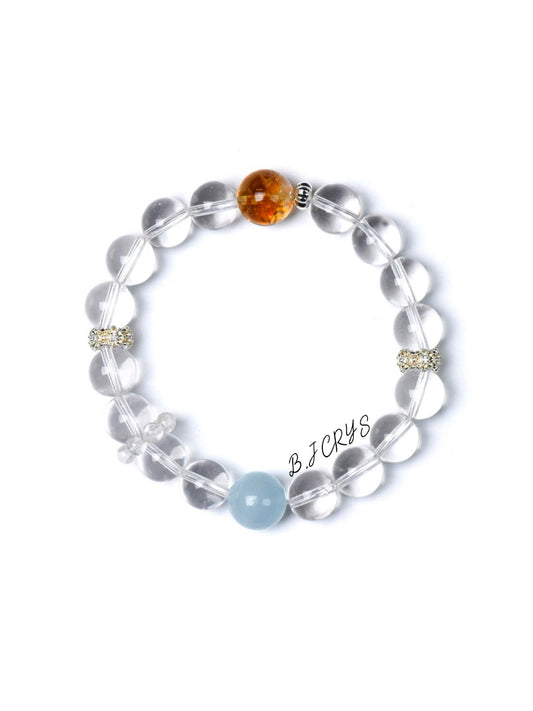 Clear Quartz, Aquamarine & Yellow Phantom Quartz Bracelet