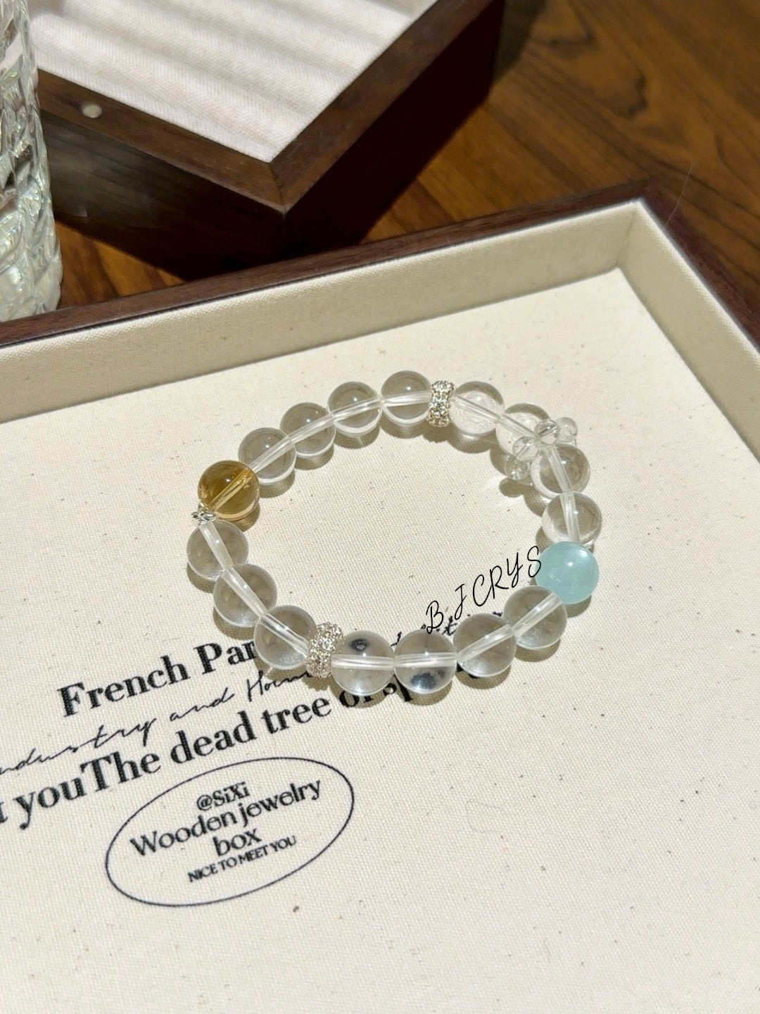 Clear Quartz, Aquamarine & Yellow Phantom Quartz Bracelet