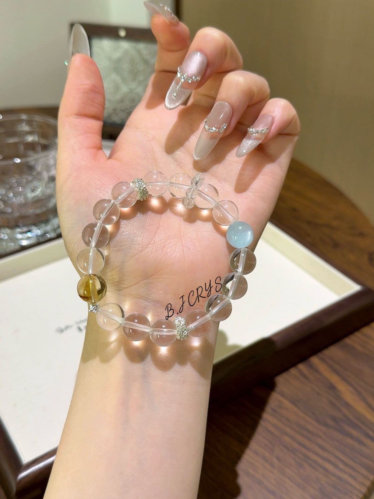 Clear Quartz, Aquamarine & Yellow Phantom Quartz Bracelet