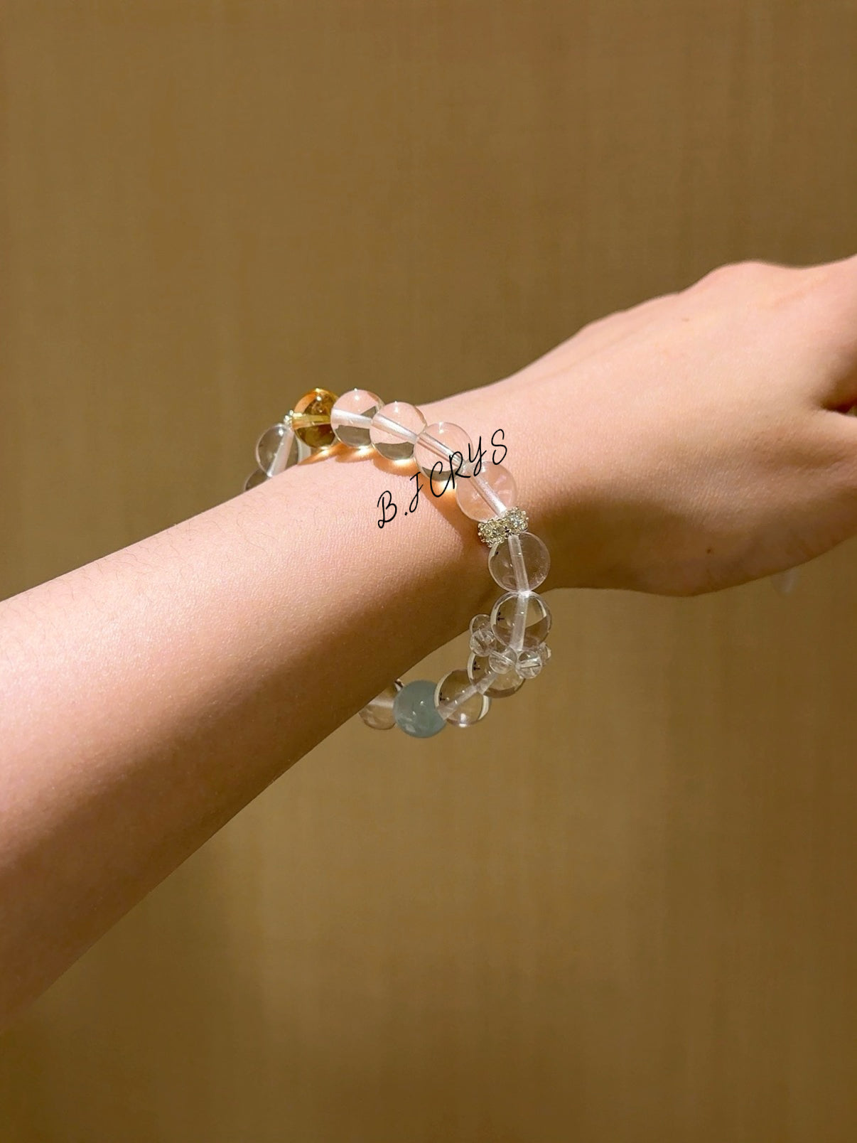 Clear Quartz, Aquamarine & Yellow Phantom Quartz Bracelet