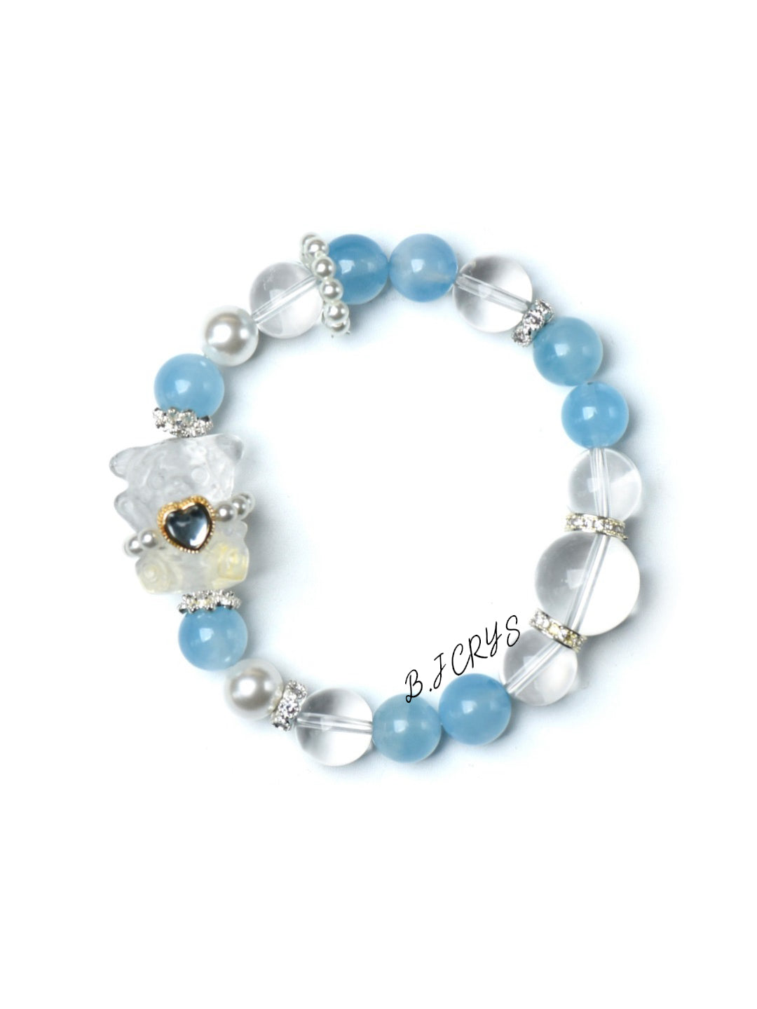 Aquamarine & Clear Quartz Bear Bracelet