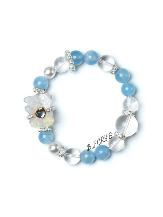 Aquamarine & Clear Quartz Bear Bracelet