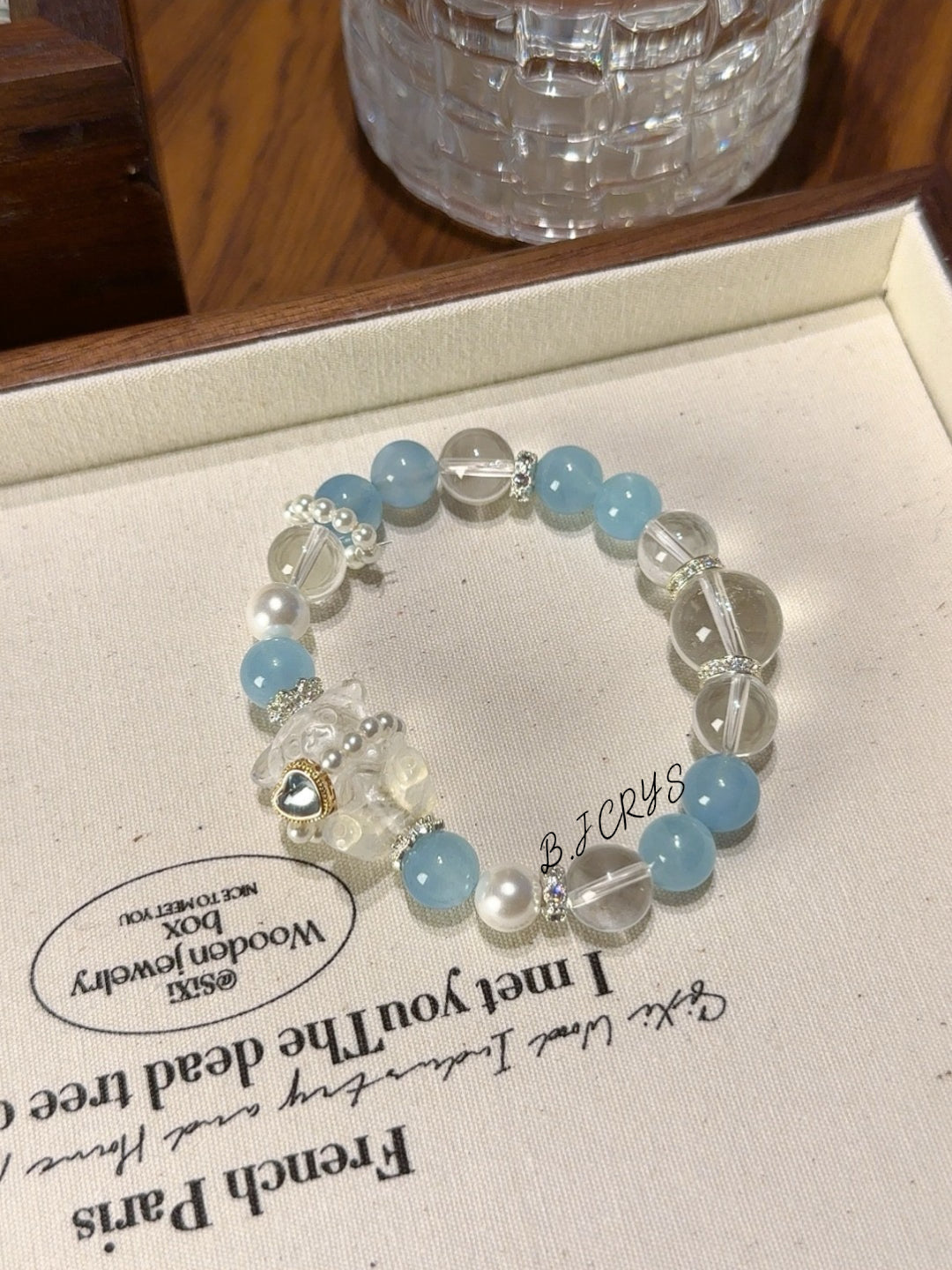 Aquamarine & Clear Quartz Bear Bracelet