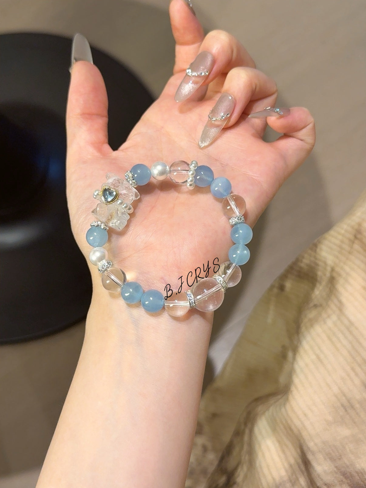 Aquamarine & Clear Quartz Bear Bracelet
