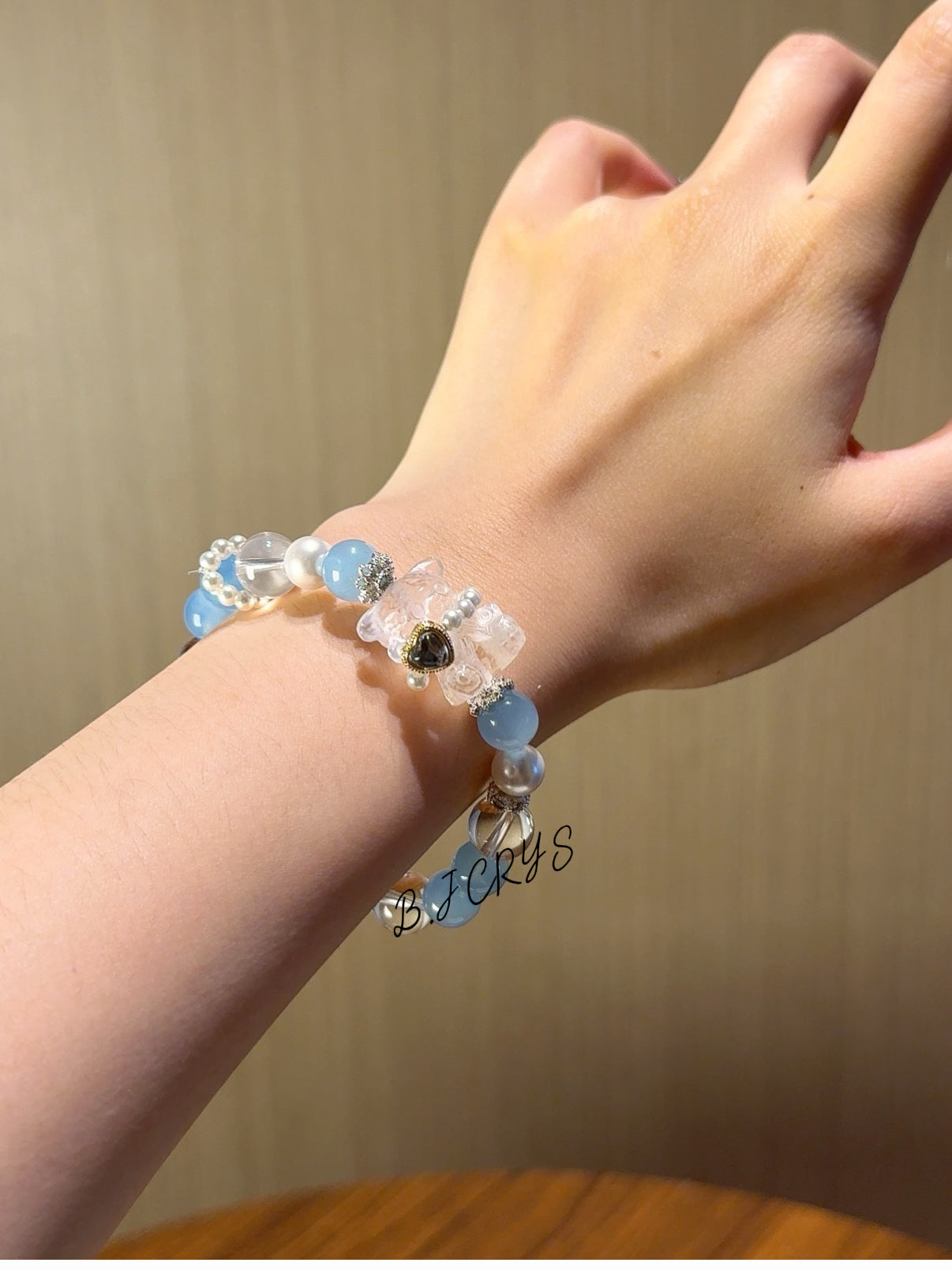 Aquamarine & Clear Quartz Bear Bracelet