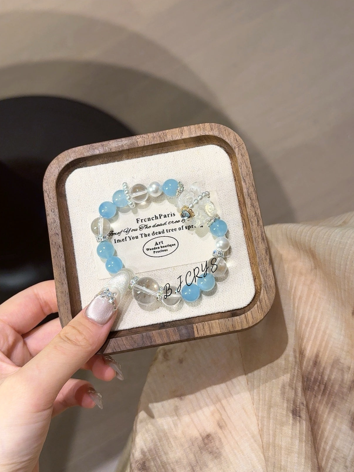 Aquamarine & Clear Quartz Bear Bracelet