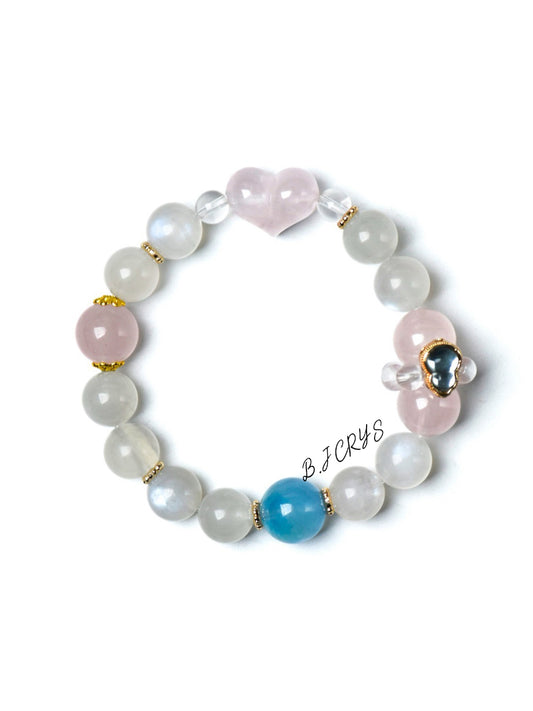 Blue Moonstone, Aquamarine & Rose Quartz Bracelet