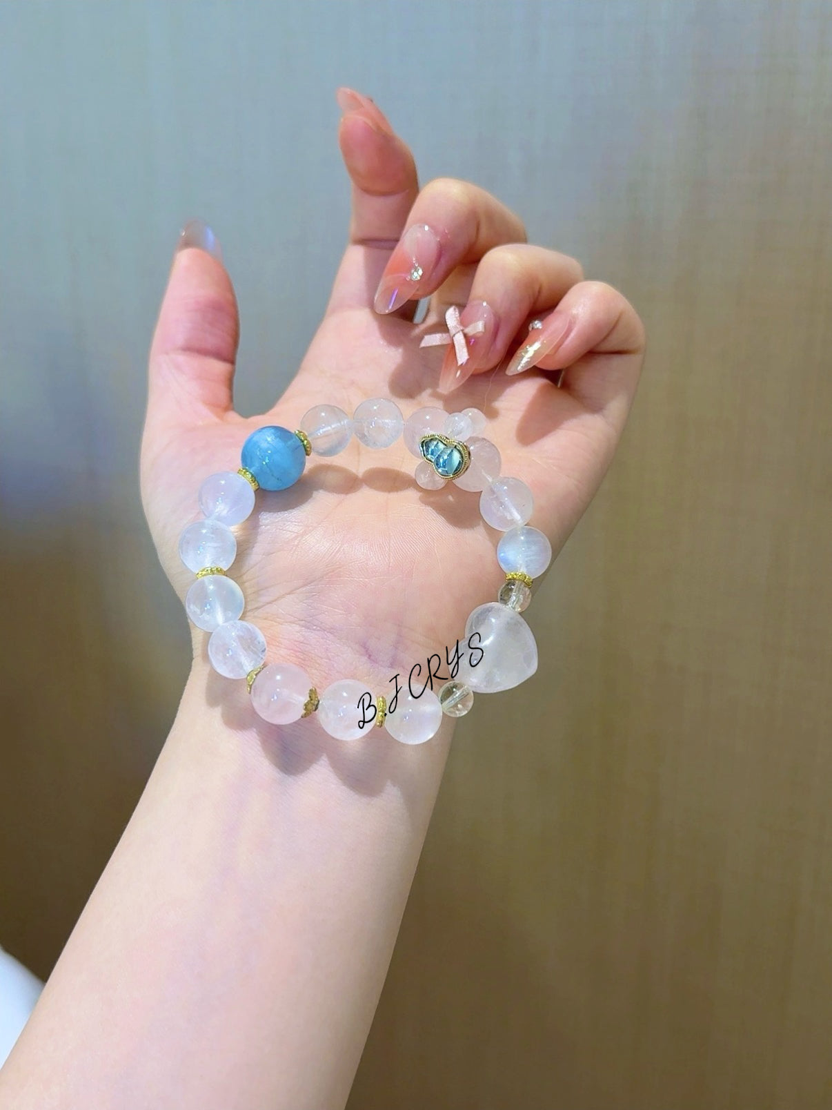 Blue Moonstone, Aquamarine & Rose Quartz Bracelet