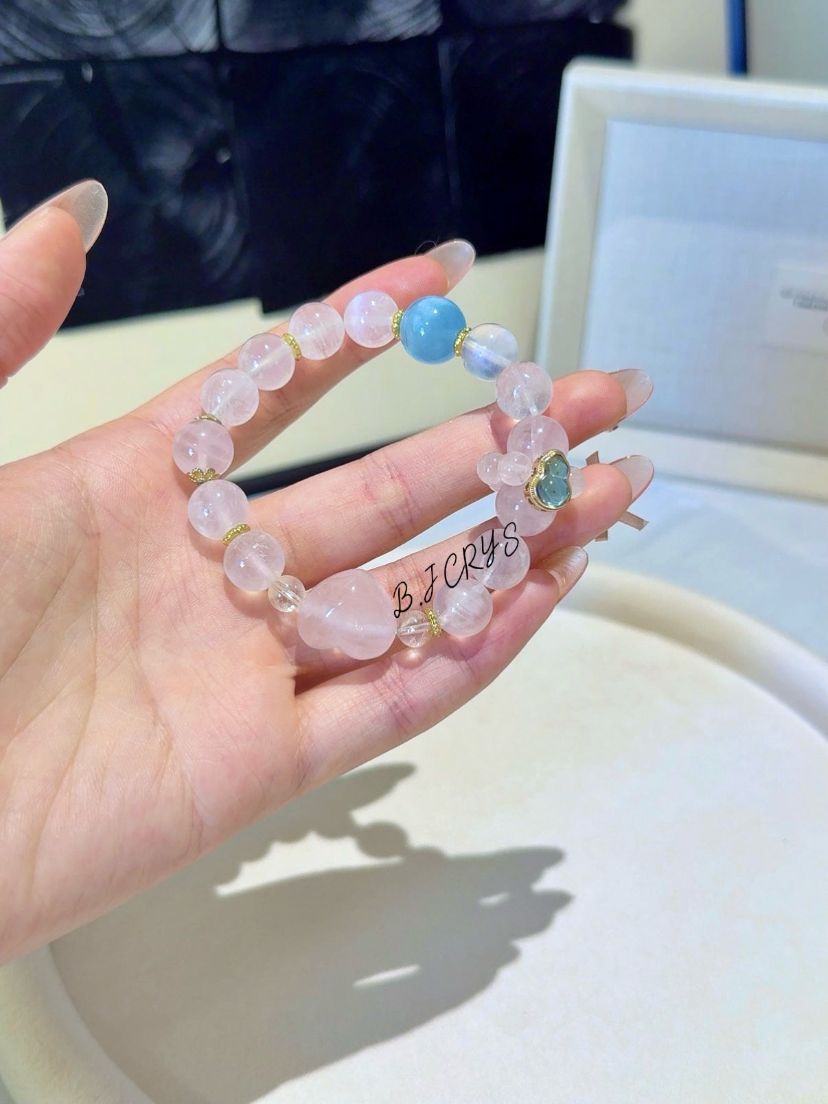 Blue Moonstone, Aquamarine & Rose Quartz Bracelet
