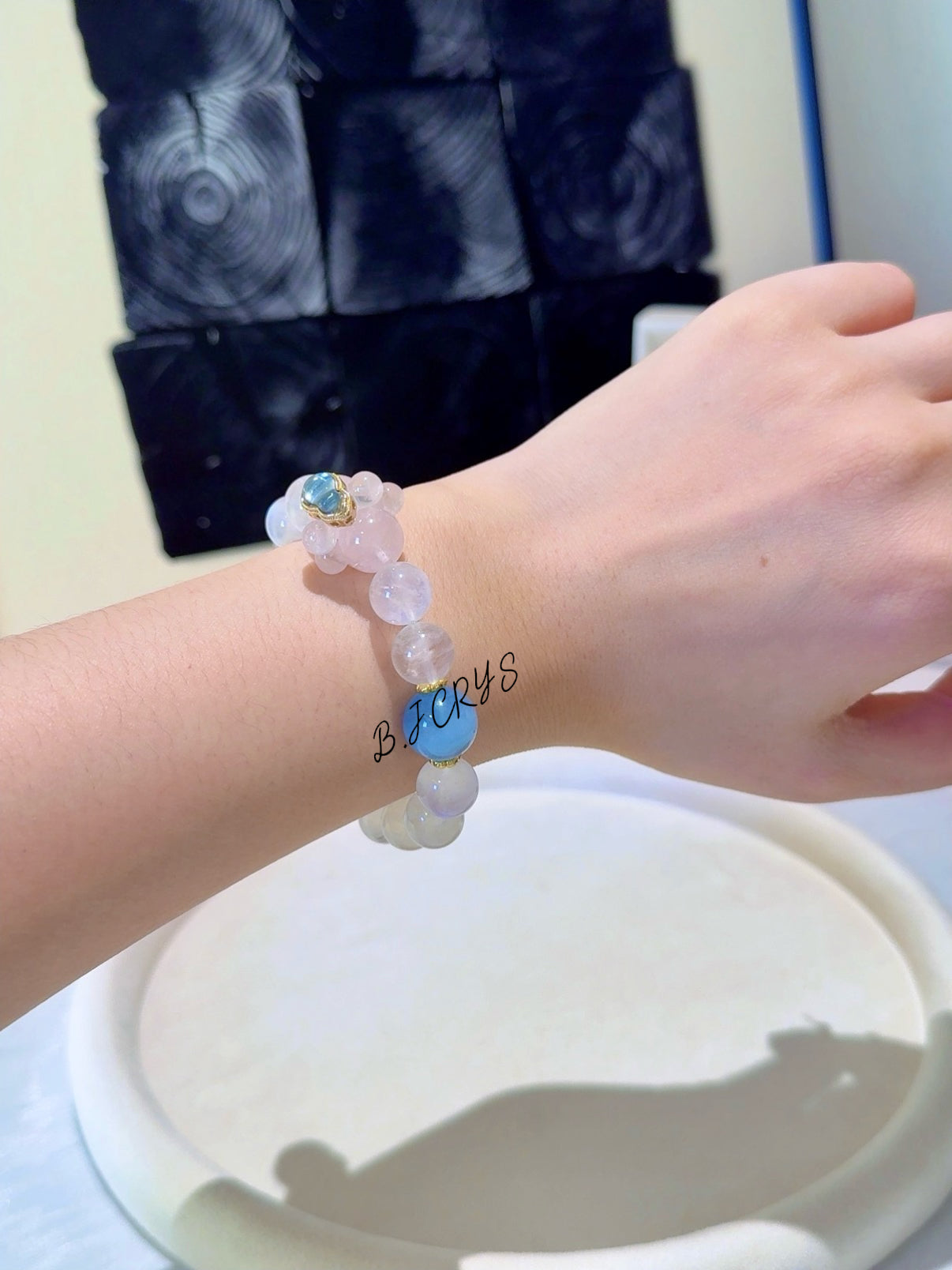 Blue Moonstone, Aquamarine & Rose Quartz Bracelet