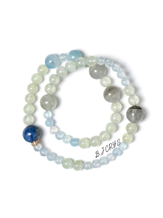 Prehnite, Aquamarine & Green Phantom Quartz Bracelet