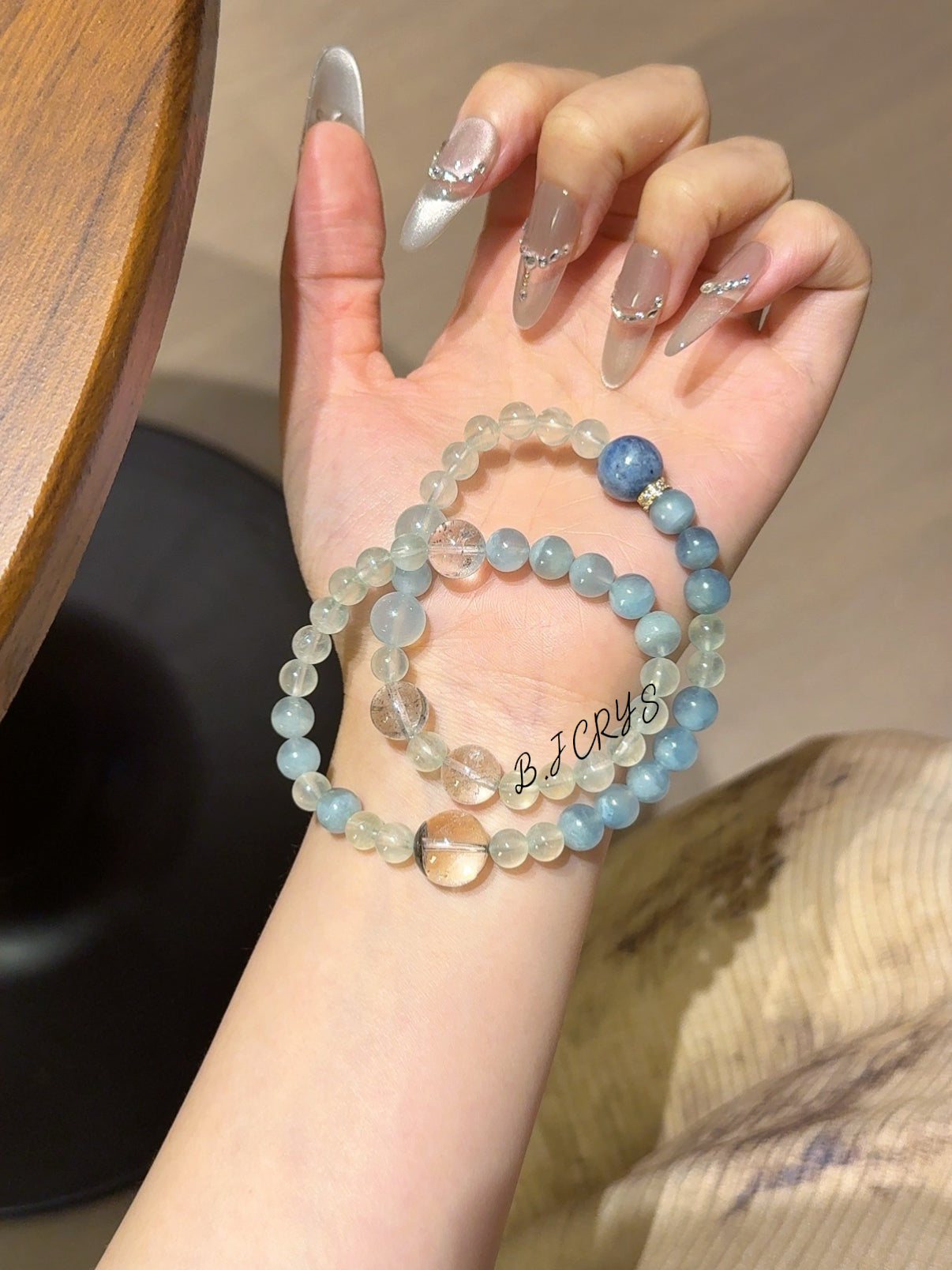 Prehnite, Aquamarine & Green Phantom Quartz Bracelet