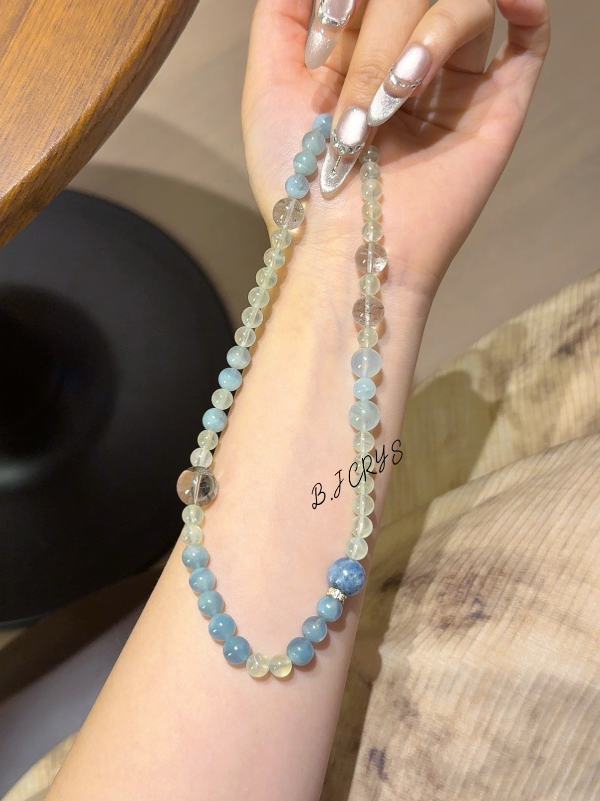 Prehnite, Aquamarine & Green Phantom Quartz Bracelet