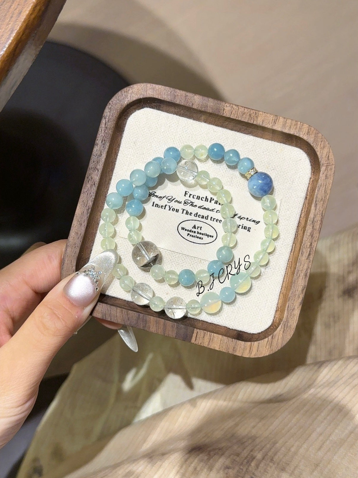 Prehnite, Aquamarine & Green Phantom Quartz Bracelet