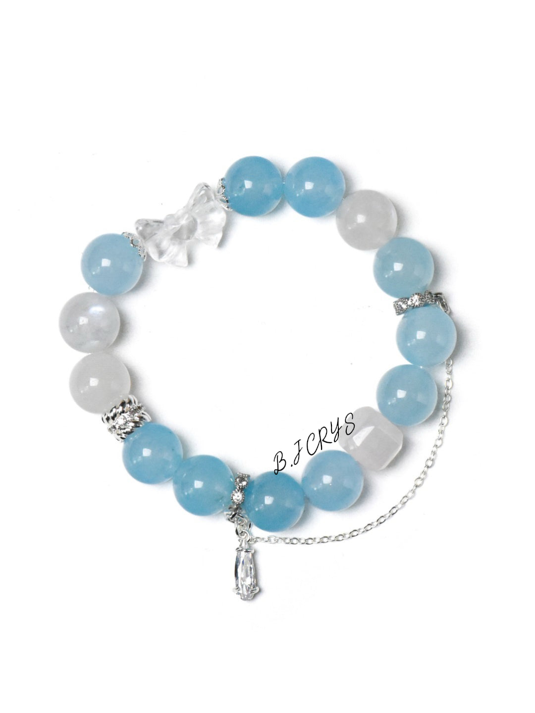 Blue Chalcedony, Blue Moonstone & Clear Quartz Bow Bracelet