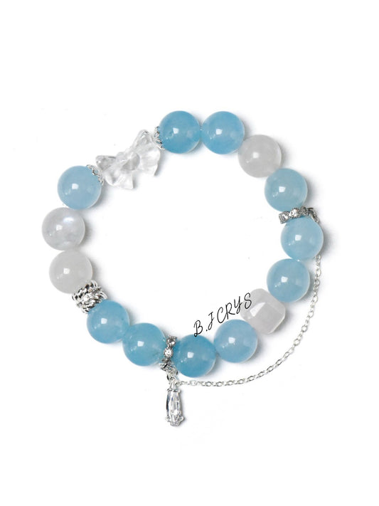 Blue Chalcedony, Blue Moonstone & Clear Quartz Bow Bracelet