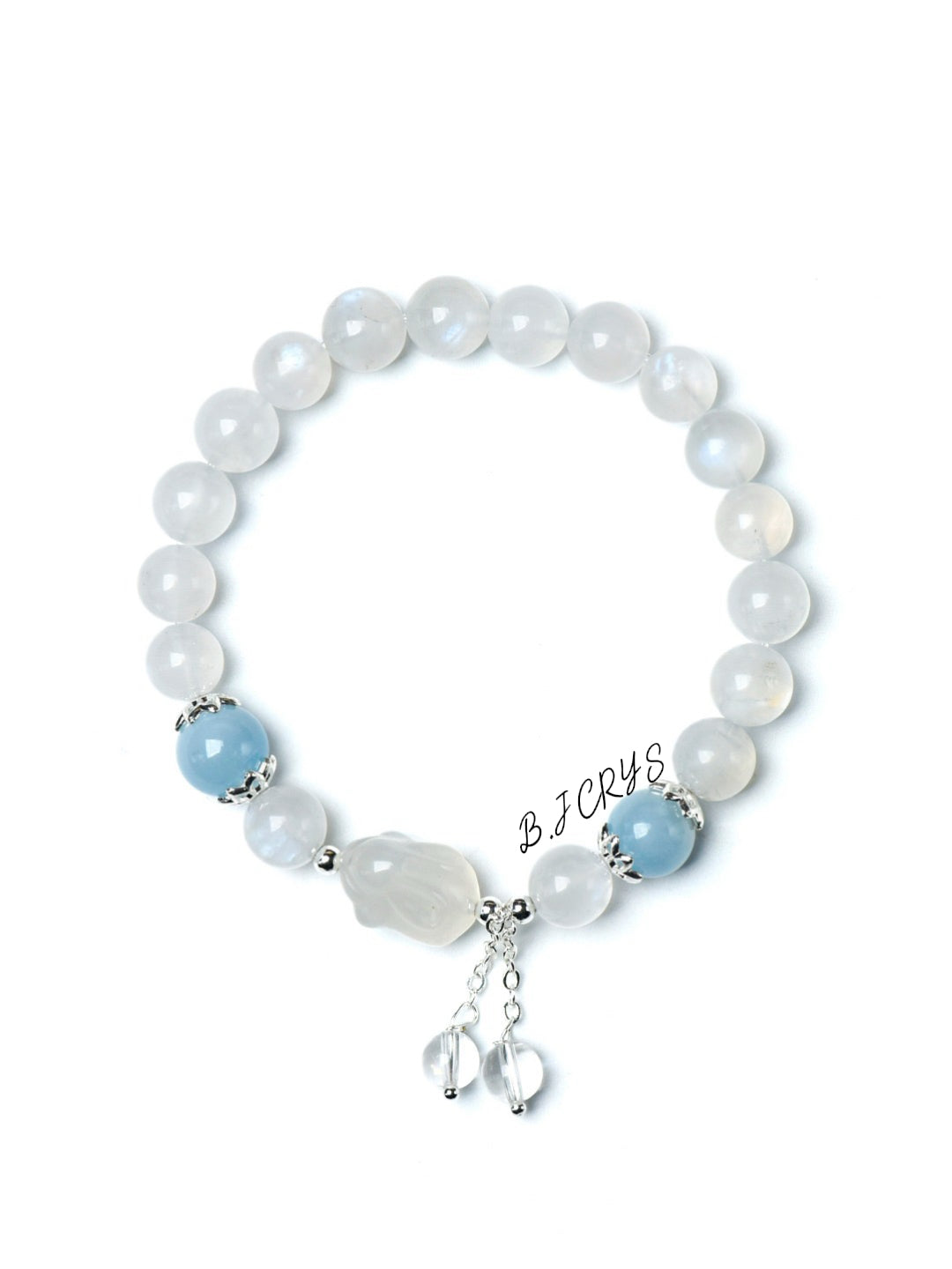 Blue Moonstone, Aquamarine & White Agate Rabbit Bracelet