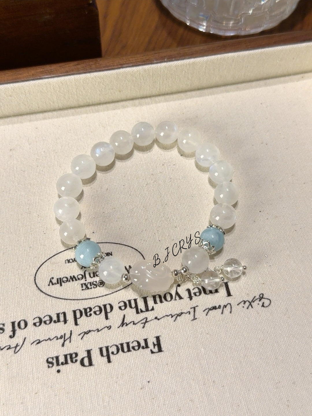 Blue Moonstone, Aquamarine & White Agate Rabbit Bracelet