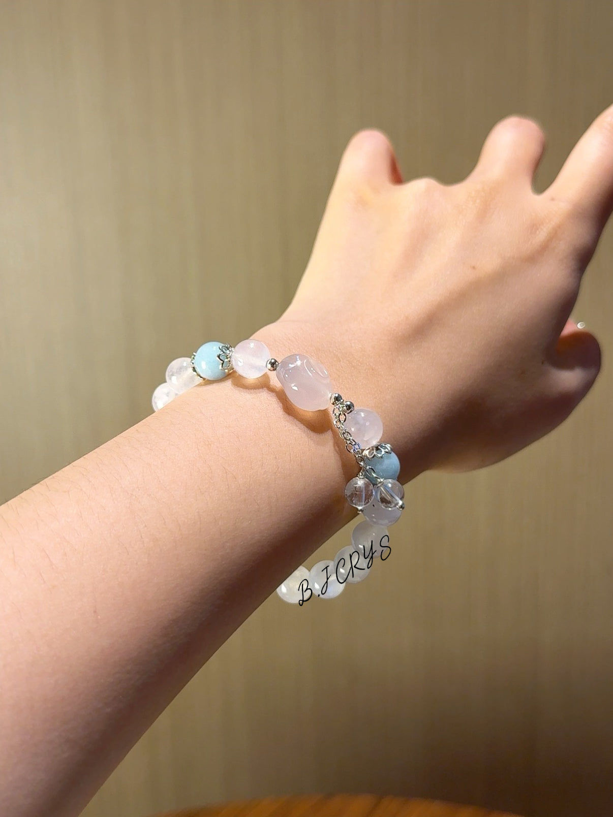 Blue Moonstone, Aquamarine & White Agate Rabbit Bracelet
