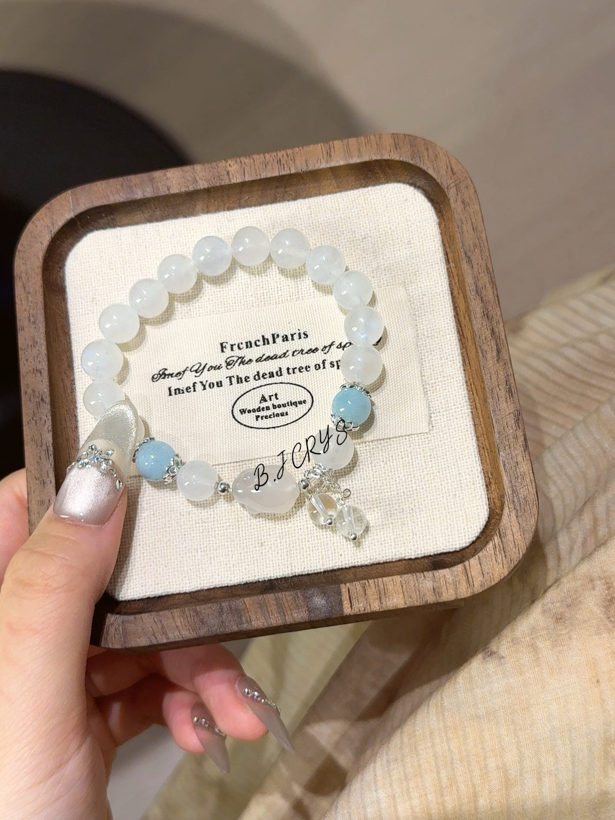 Blue Moonstone, Aquamarine & White Agate Rabbit Bracelet