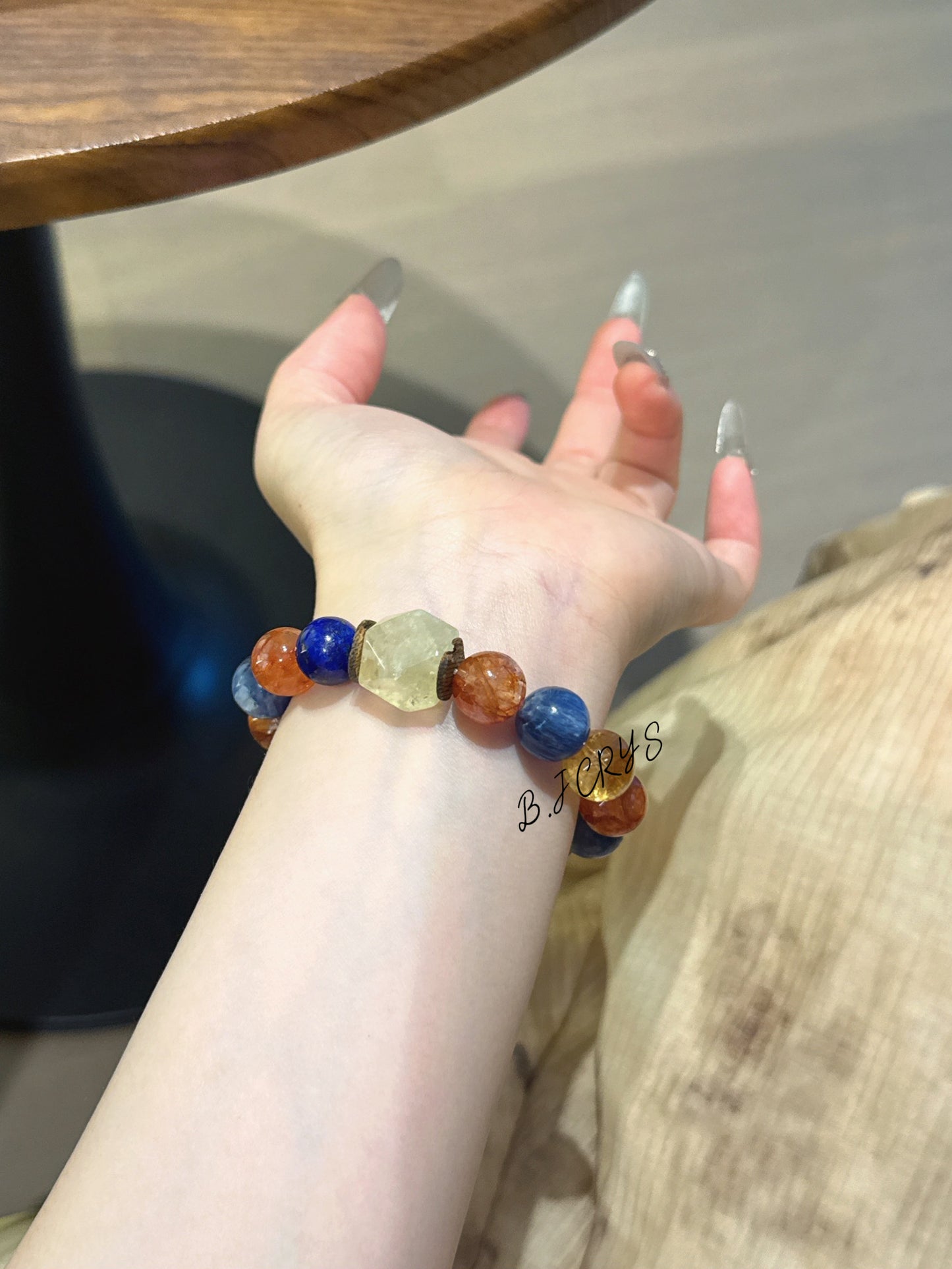 Blue Crystal & Yellow Phantom Quartz Bracelet