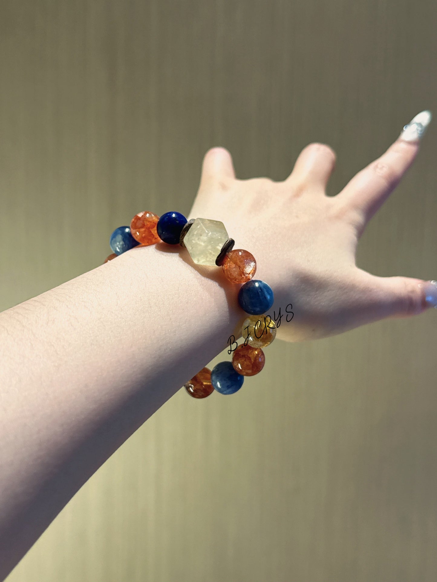 Blue Crystal & Yellow Phantom Quartz Bracelet