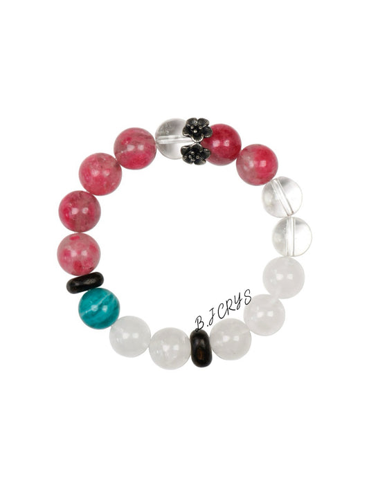 Rose Stone, Clear Quartz & White Phantom Bracelet