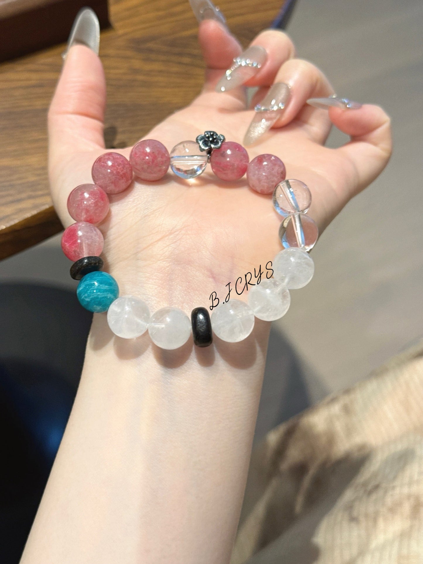 Rose Stone, Clear Quartz & White Phantom Bracelet