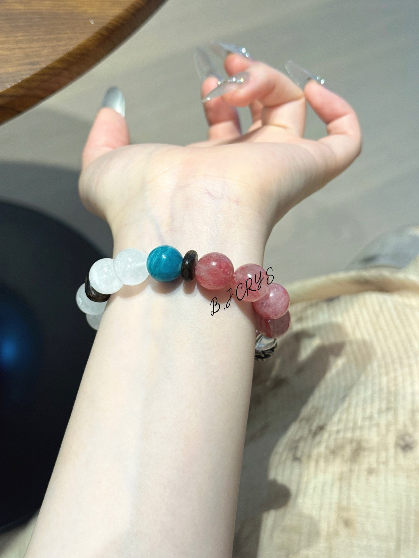 Rose Stone, Clear Quartz & White Phantom Bracelet