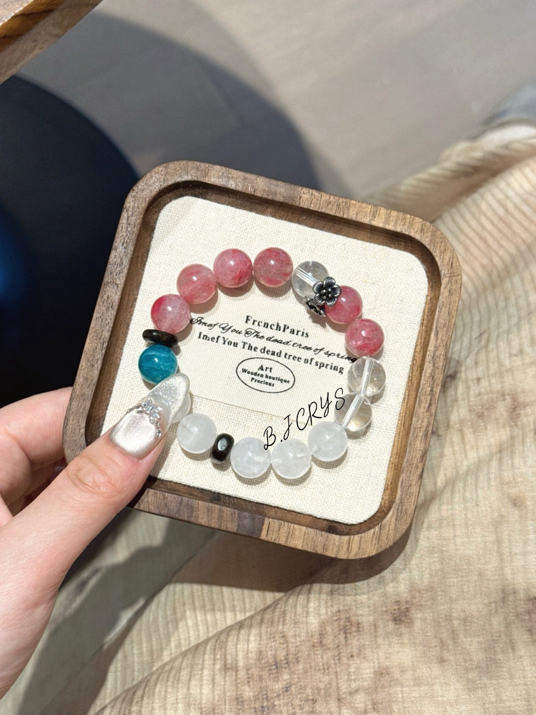 Rose Stone, Clear Quartz & White Phantom Bracelet