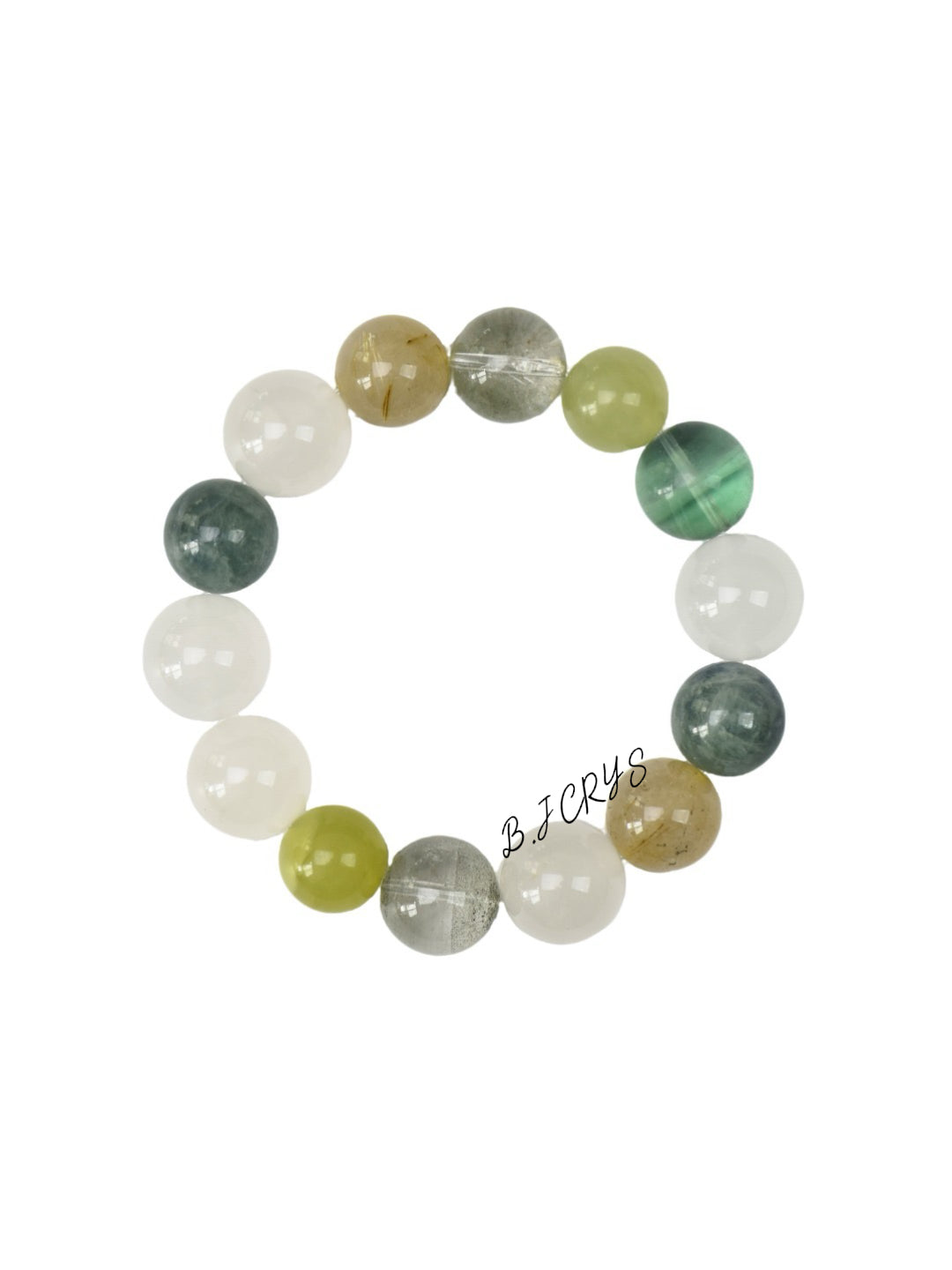 Milky Quartz, Rutilated Quartz & Green Fluorite Bracelet