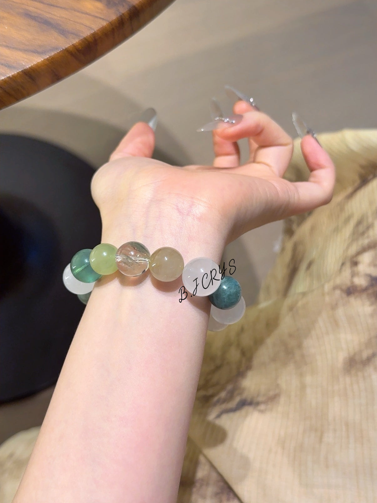 Milky Quartz, Rutilated Quartz & Green Fluorite Bracelet
