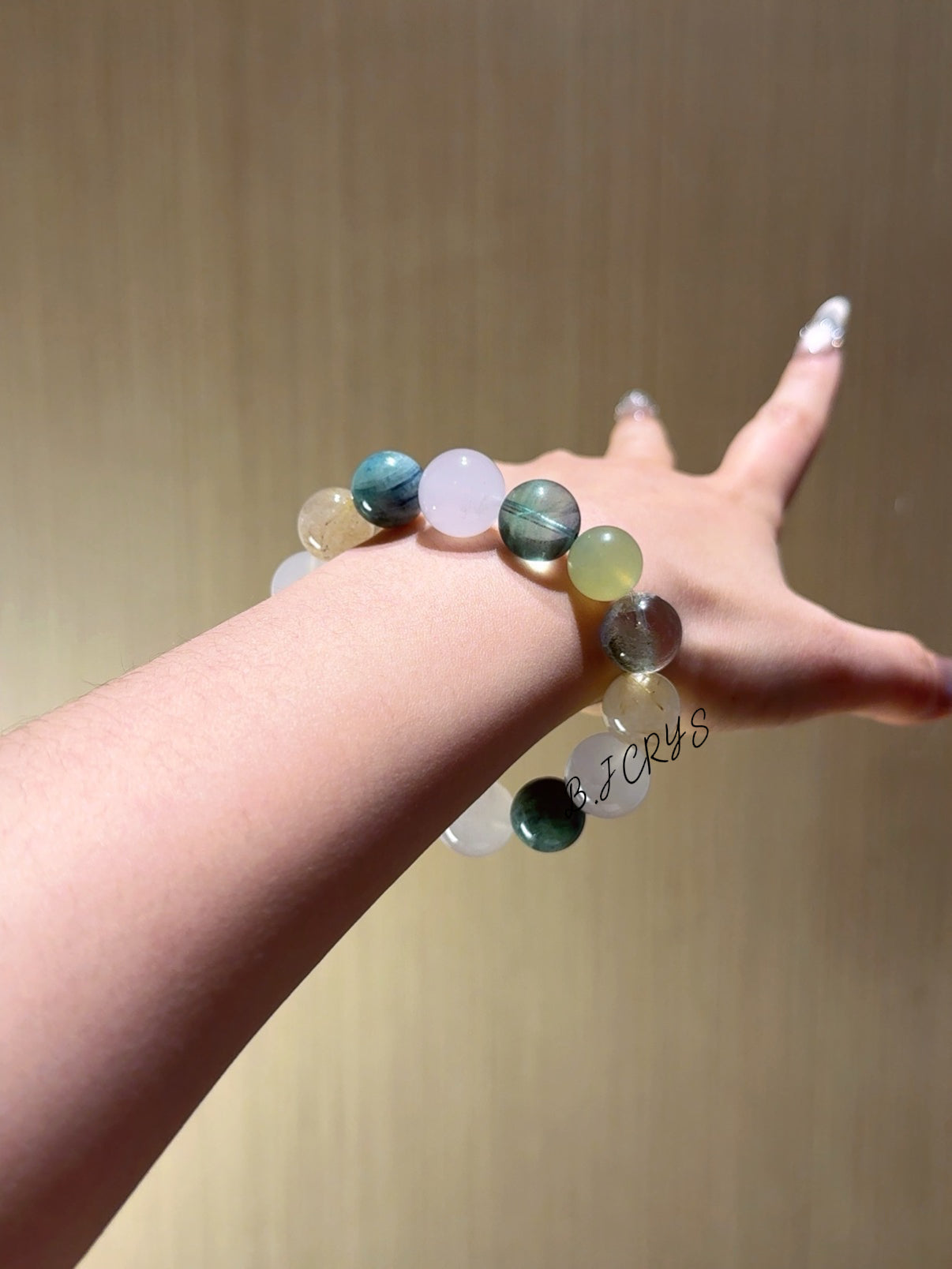 Milky Quartz, Rutilated Quartz & Green Fluorite Bracelet