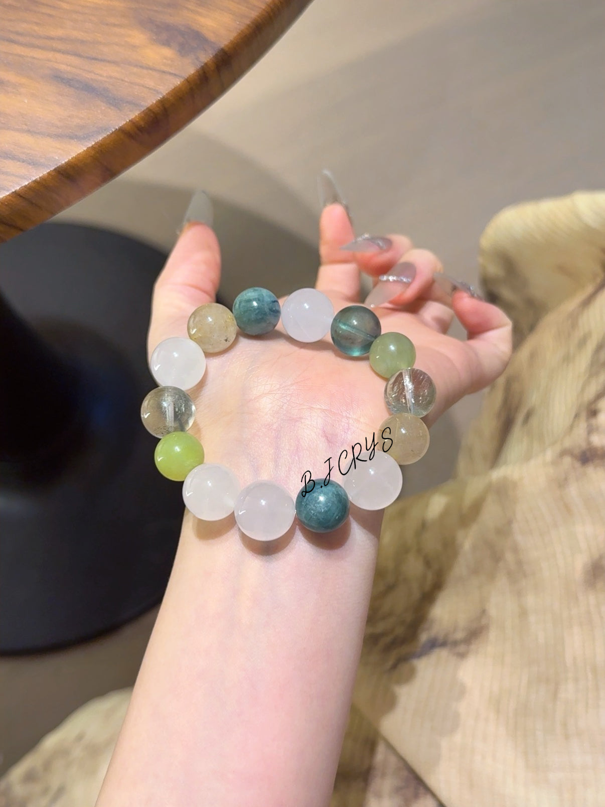 Milky Quartz, Rutilated Quartz & Green Fluorite Bracelet