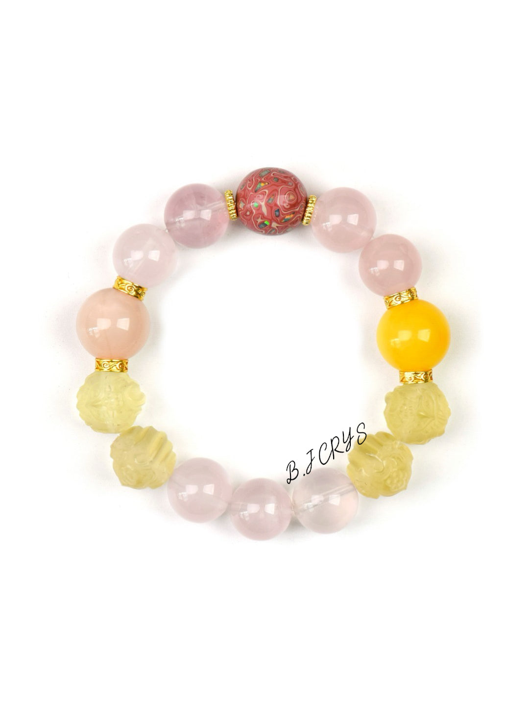 Rose Quartz & Yellow Fluorite Fox Bracelet
