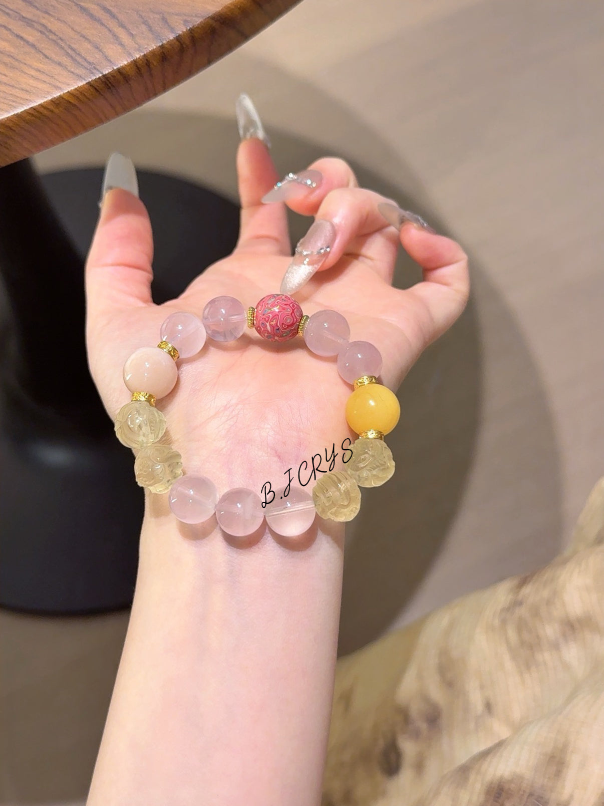 Rose Quartz & Yellow Fluorite Fox Bracelet