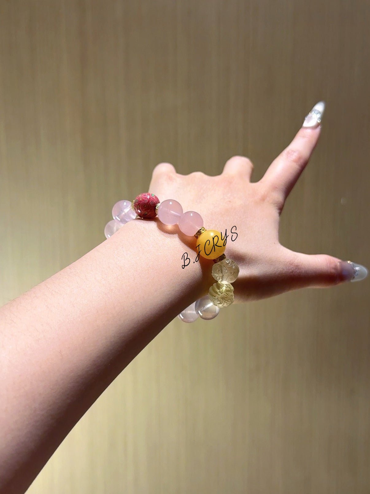 Rose Quartz & Yellow Fluorite Fox Bracelet