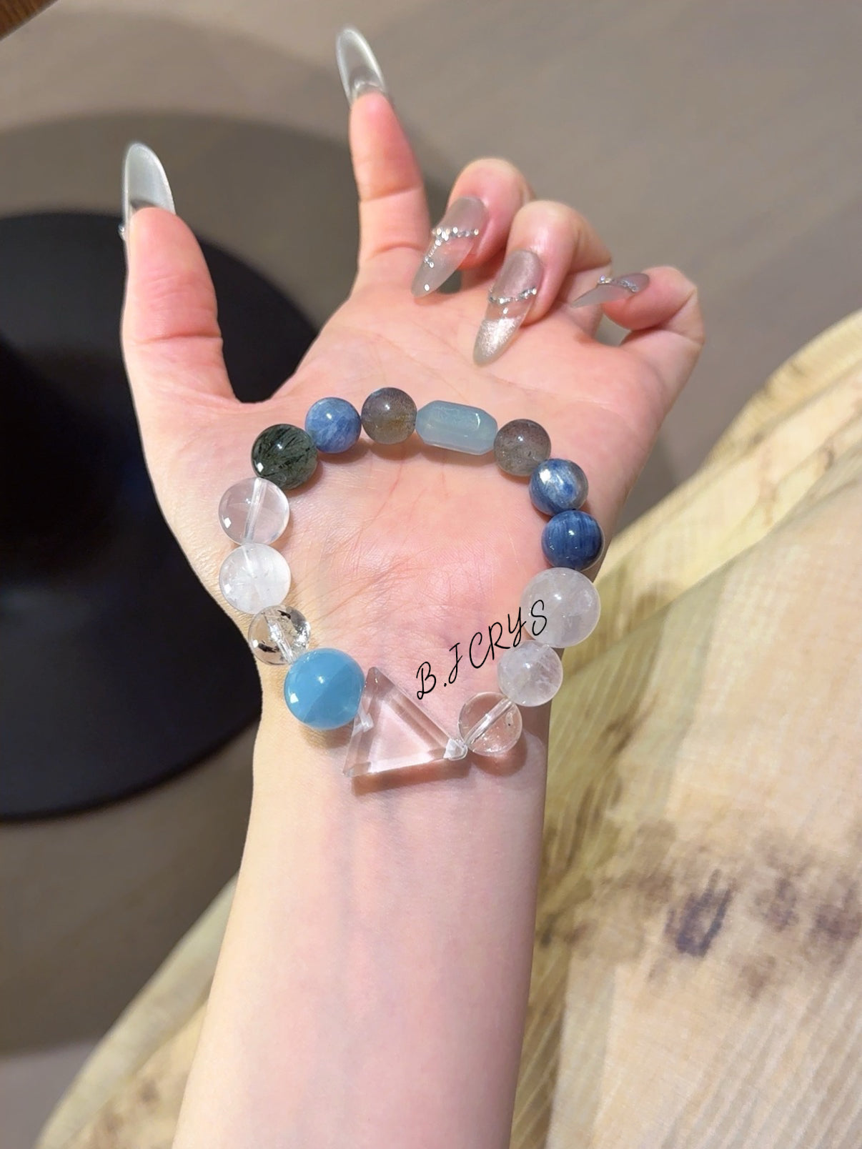 White Phantom Quartz & Aquamarine Bracelet