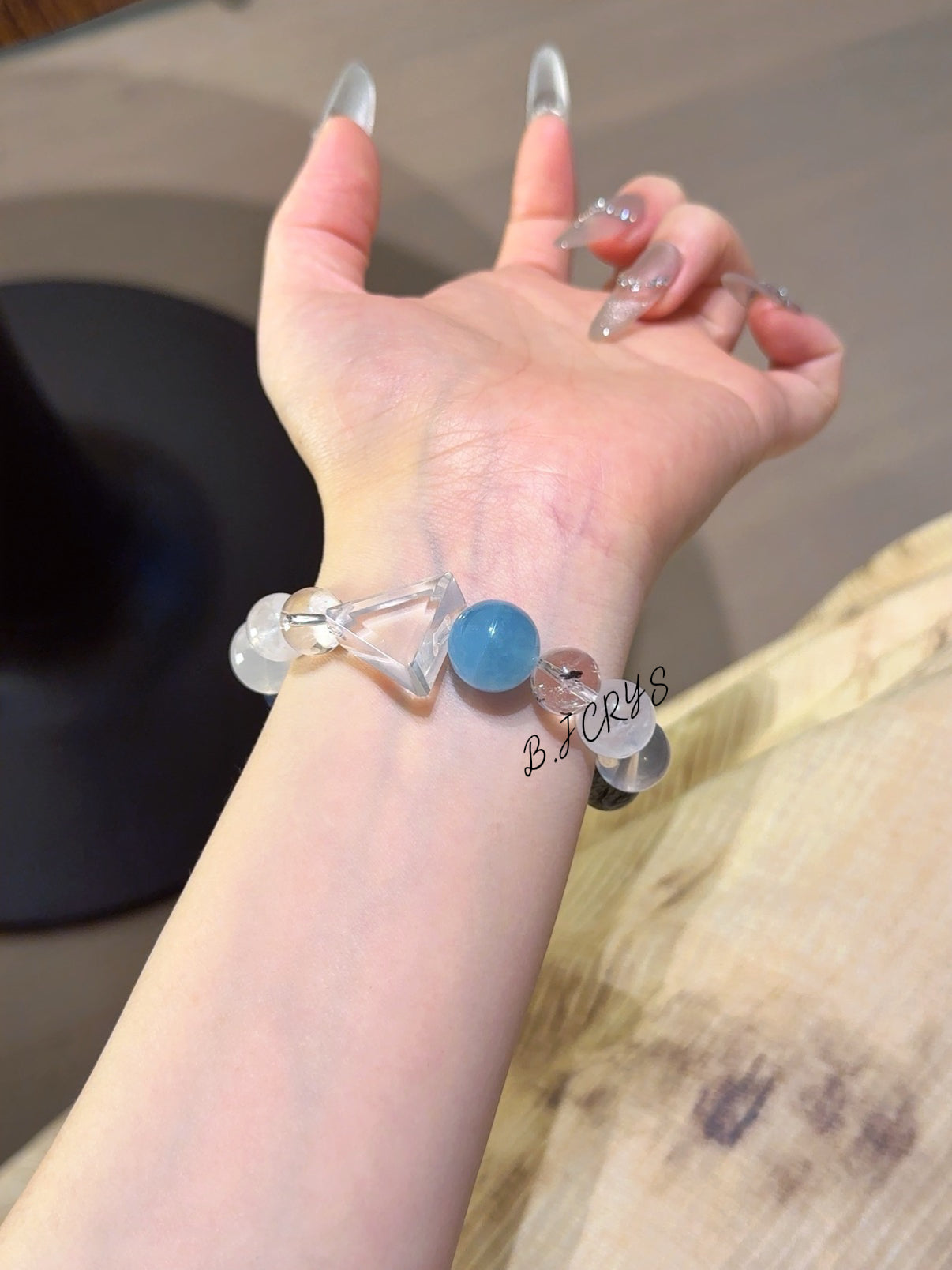 White Phantom Quartz & Aquamarine Bracelet
