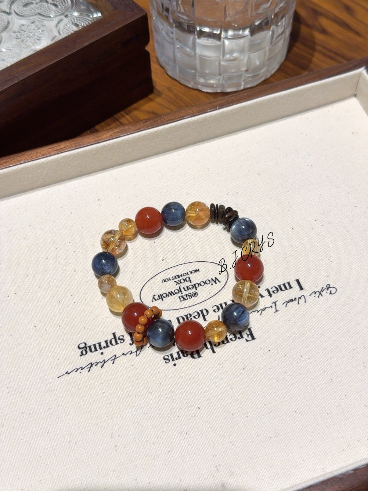 Red Agate, Blue Crystal & Yellow Phantom Quartz Bracelet