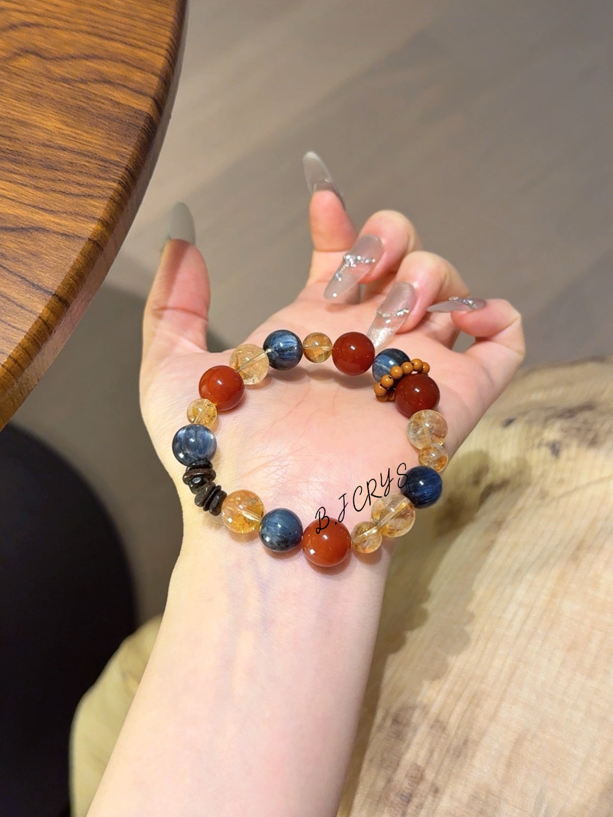 Red Agate, Blue Crystal & Yellow Phantom Quartz Bracelet