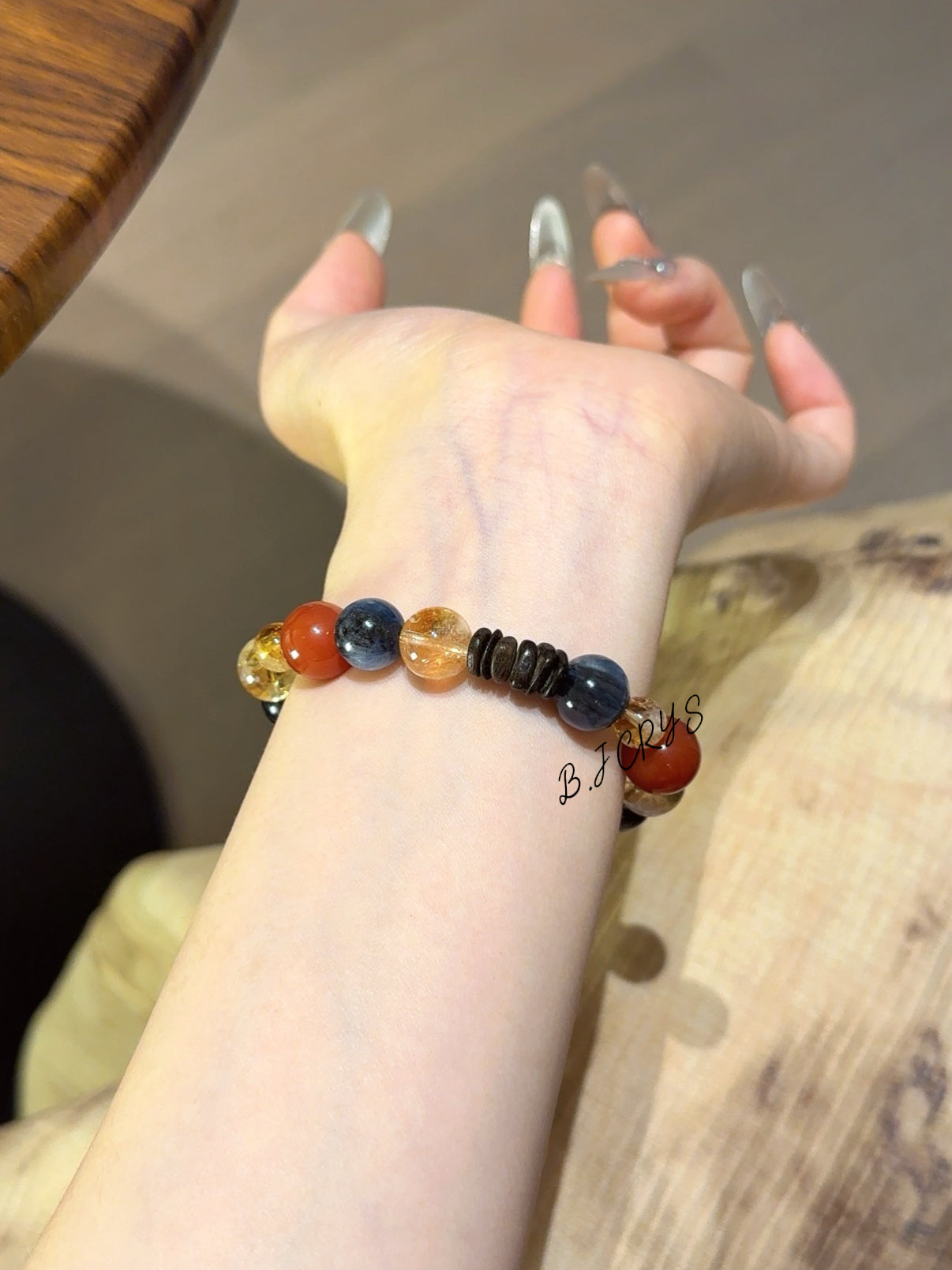 Red Agate, Blue Crystal & Yellow Phantom Quartz Bracelet