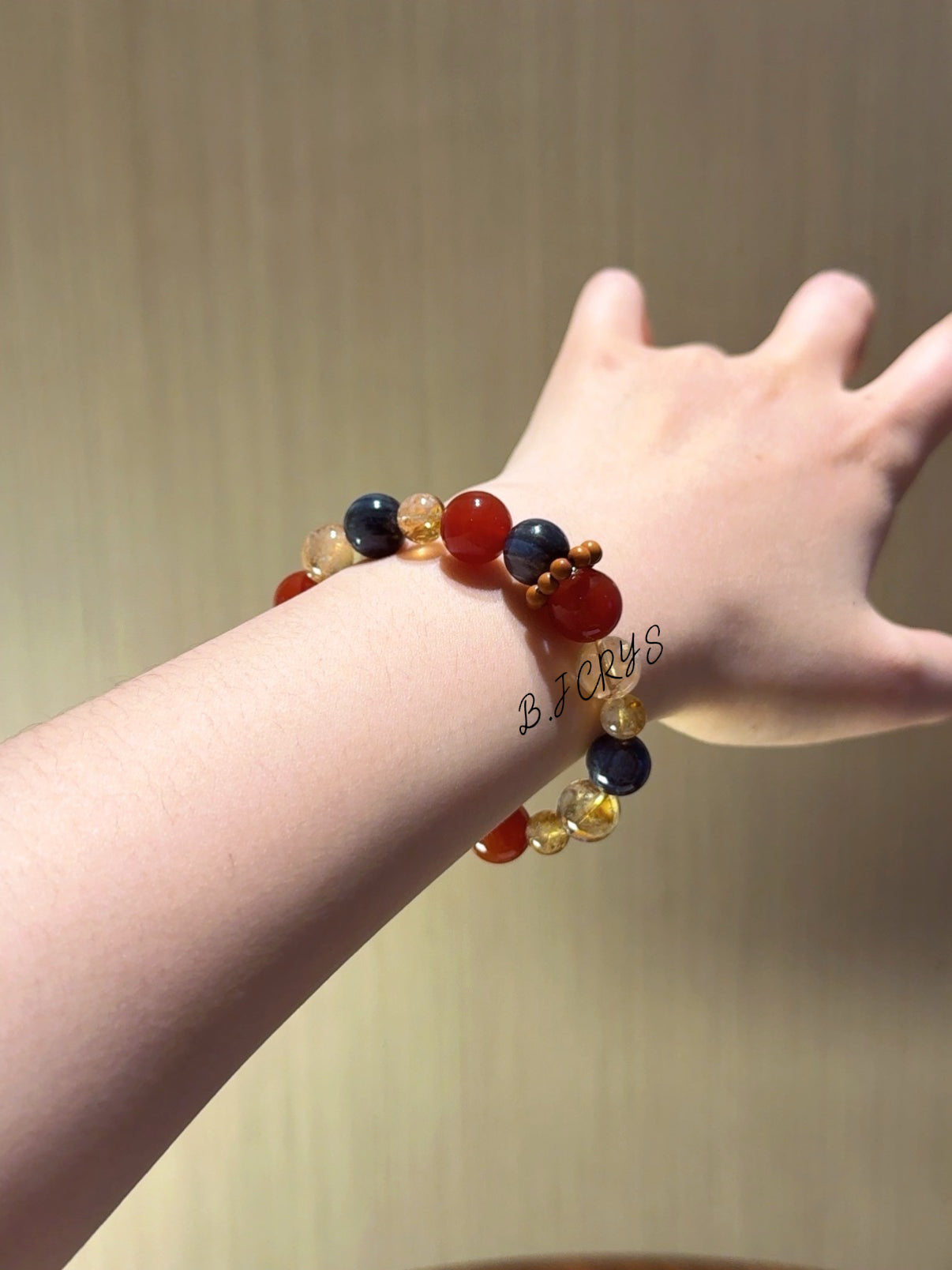 Red Agate, Blue Crystal & Yellow Phantom Quartz Bracelet