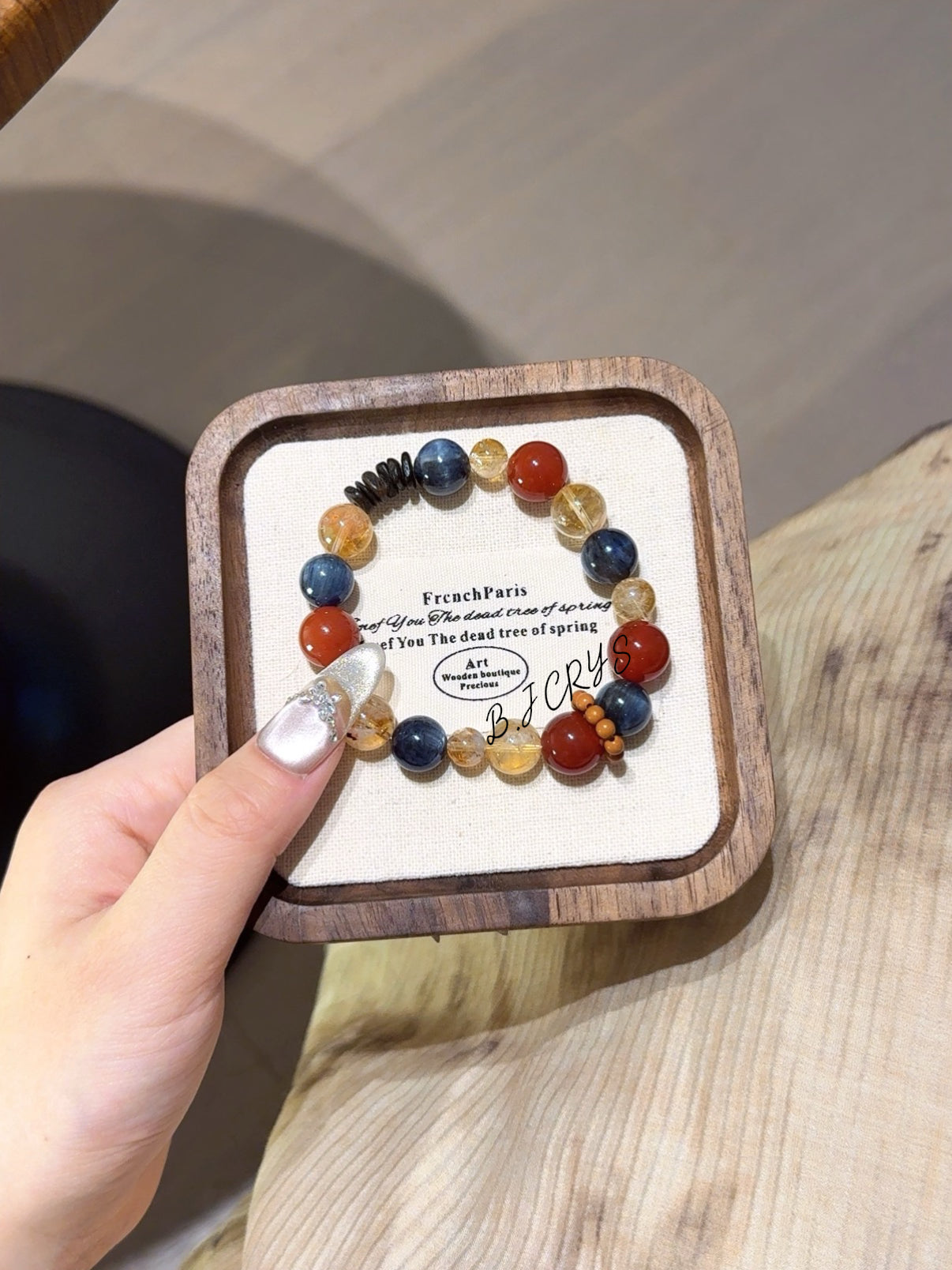 Red Agate, Blue Crystal & Yellow Phantom Quartz Bracelet