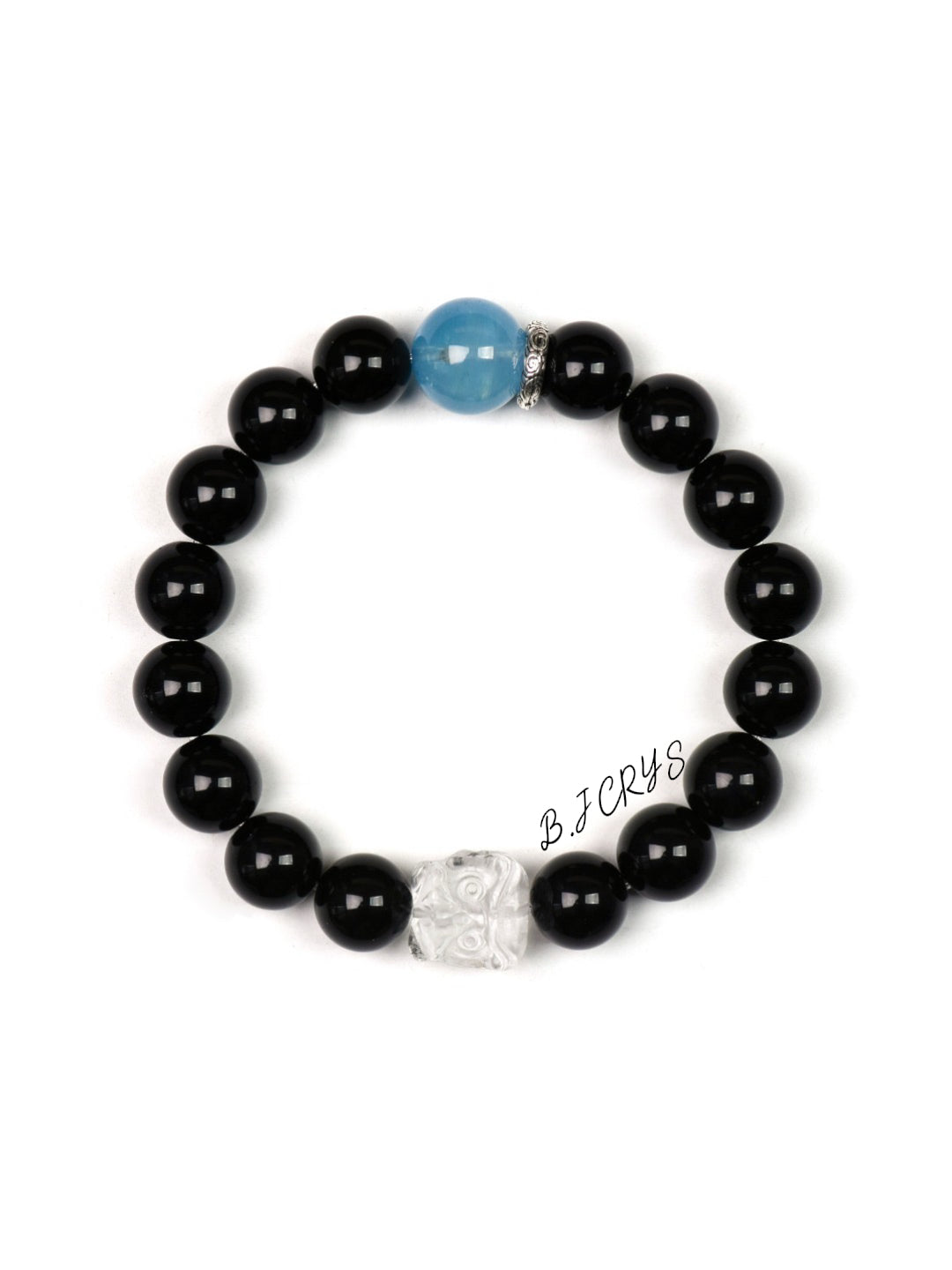 Obsidian, Aquamarine & Lion Bracelet