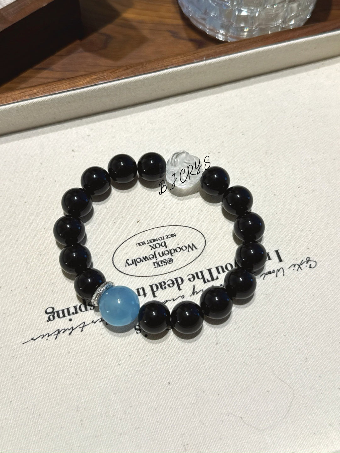 Obsidian, Aquamarine & Lion Bracelet