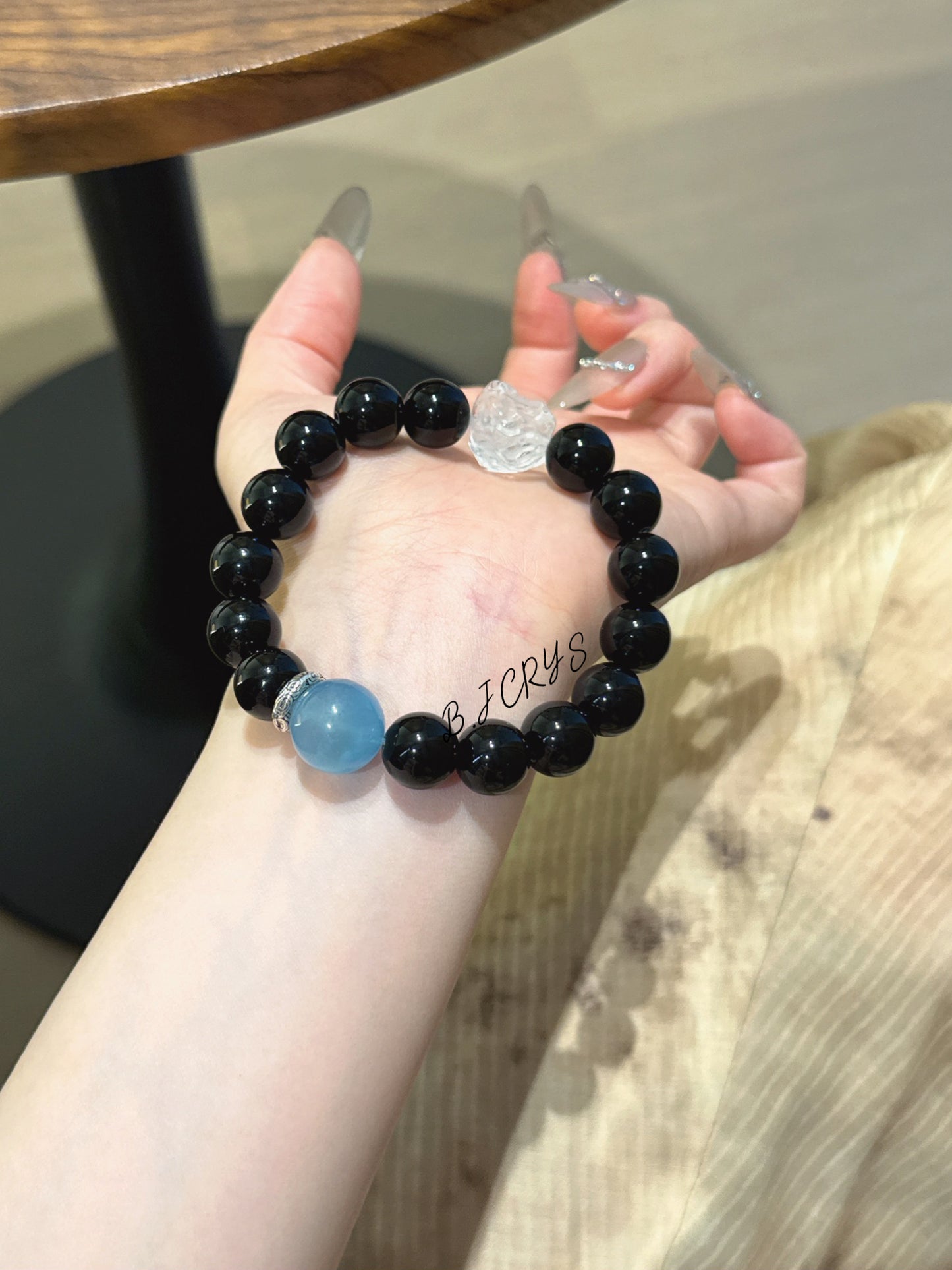 Obsidian, Aquamarine & Lion Bracelet